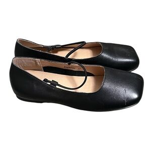 Empress black leather square toe Mary Jane ballet flat minimalist